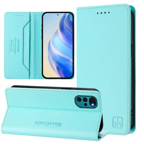Funda de Cuero Motorola Moto G22/E32/E32S Rc01 con Doble Pliegue y Succión Magnética (Verde Menta)