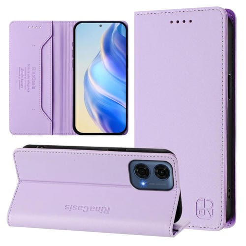 Funda de Cuero Motorola Moto G24 Power India Rc01 con Doble Pliegue y Succión Magnética (Morado Claro)