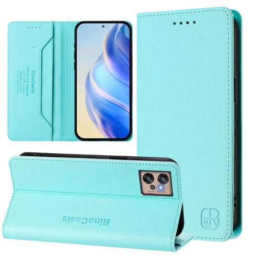 Funda de Cuero Rfid para Motorola Moto G32 Rc01 con Doble Pliegue y Succión Magnética (Verde Menta)
