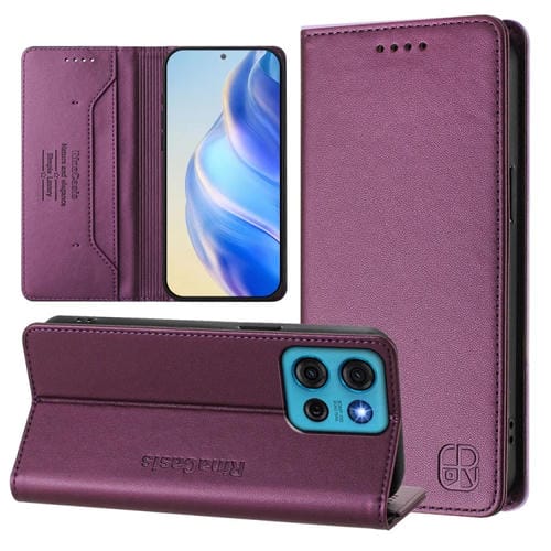 Funda de Cuero con Doble Pliegue y Succión Magnética para Motorola Moto G75 5G Rc01 (Violeta)
