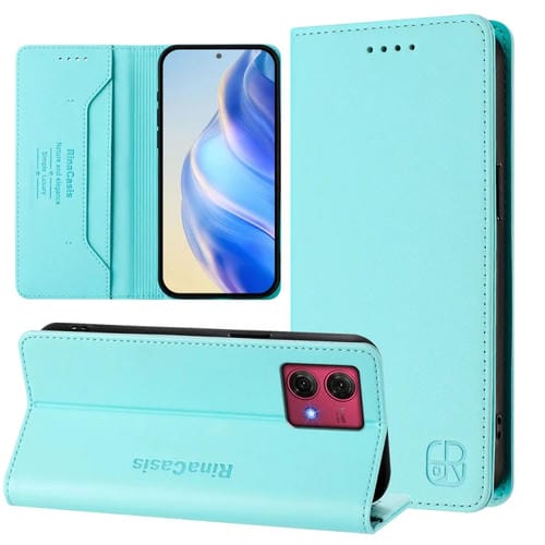Funda de Cuero Rfid para Motorola Moto G84 Rc01 con Doble Pliegue y Succión Magnética (Verde Menta)