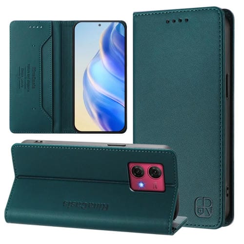 Funda de Cuero con Doble Pliegue y Succión Magnética RFID para Motorola Moto G84 Rc01 (Verde Oscuro)