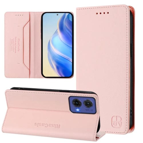 Funda de Cuero Motorola Moto G85 Rc01 con Doble Pliegue y Succión Magnética Rfid (Rosa)
