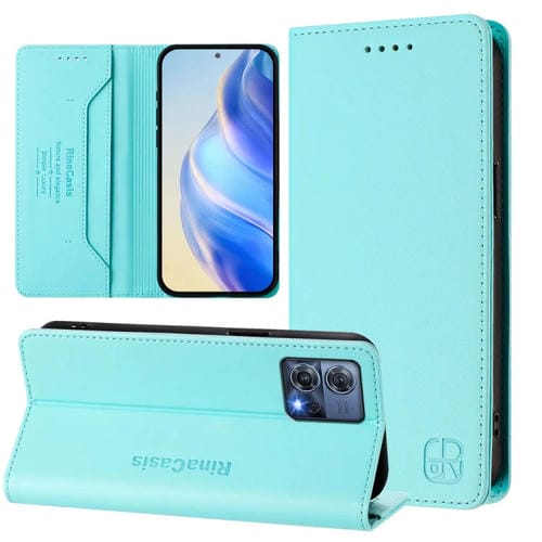 Funda de Cuero Motorola Moto S30 Pro Edge 30 Fusion Rc01 con Doble Pliegue y Succión Magnética (Verde Menta)
