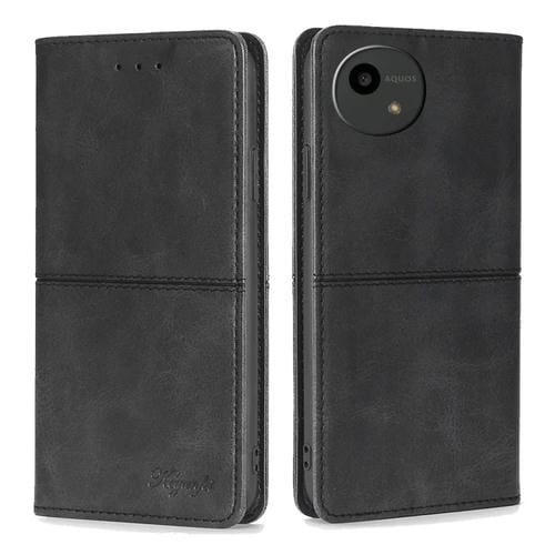 Funda de Cuero Magnética para Sharp Aquos Wish4 con Textura de Vaca (Negro)