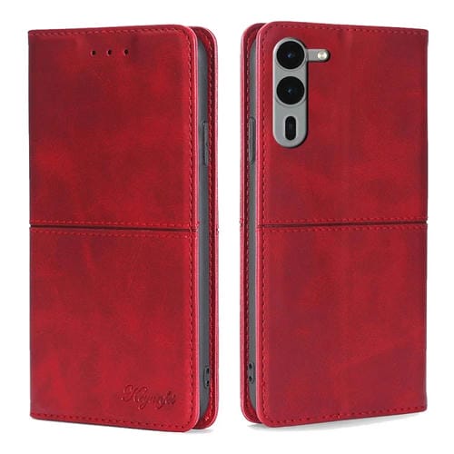 Funda de Cuero Magnética Textura de Vaca para Fujitsu Arrows We2 Plus (Rojo)