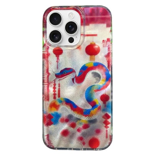Funda de Teléfono TPU Doble Capa iPhone 14 Pro Patrón Imd (Serpiente de Año Nuevo)