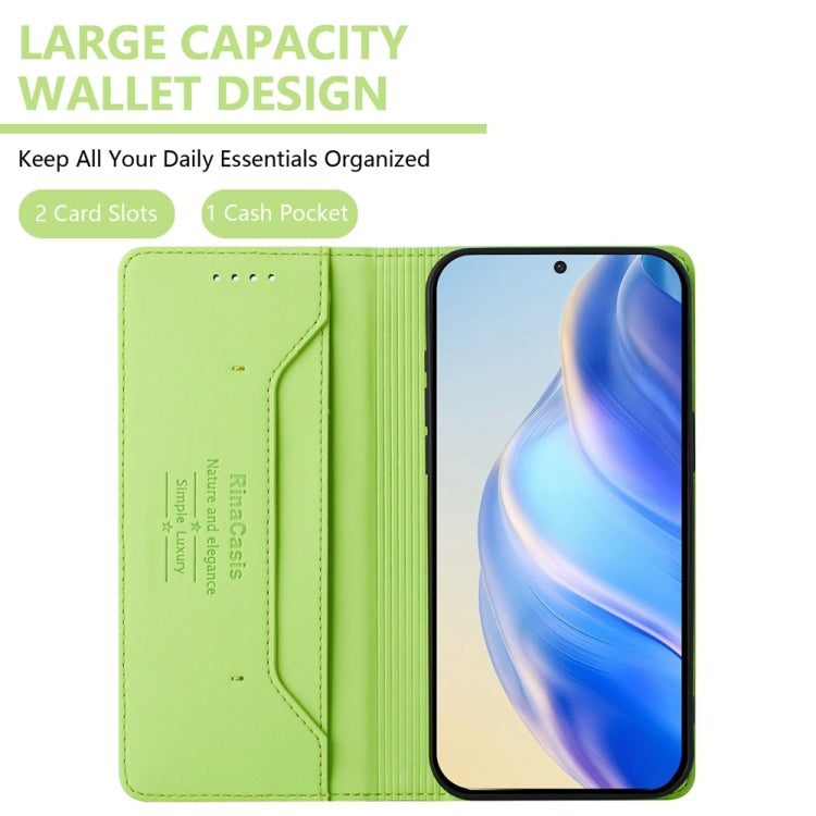 Funda de Cuero con Doble Pliegue y Succión Magnética Rfid para OnePlus 9 Rc01 (Verde Hierba)
