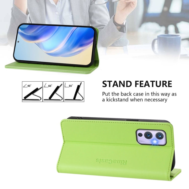 Funda de Cuero con Doble Pliegue y Succión Magnética Rfid para OnePlus 9 Rc01 (Verde Hierba)