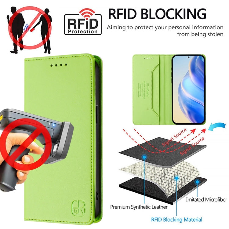 Funda de Cuero con Doble Pliegue y Succión Magnética Rfid para OnePlus 9 Rc01 (Verde Hierba)