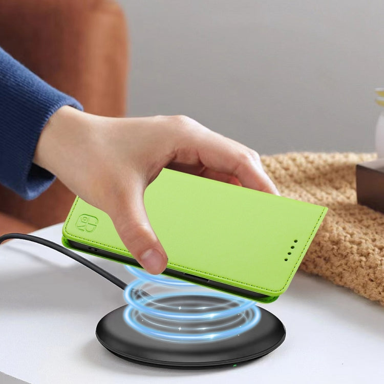 Funda de Cuero con Doble Pliegue y Succión Magnética Rfid para OnePlus 9 Rc01 (Verde Hierba)
