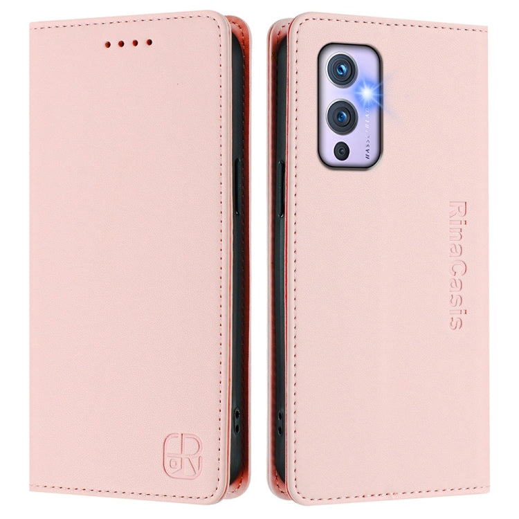 Funda de Cuero con Doble Pliegue y Succión Magnética Rfid para OnePlus 9 Rc01 (Rosa)