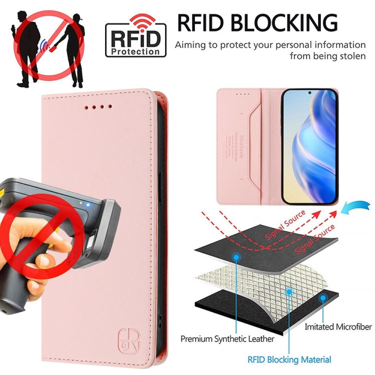 Funda de Cuero con Doble Pliegue y Succión Magnética Rfid para OnePlus 9 Rc01 (Rosa)