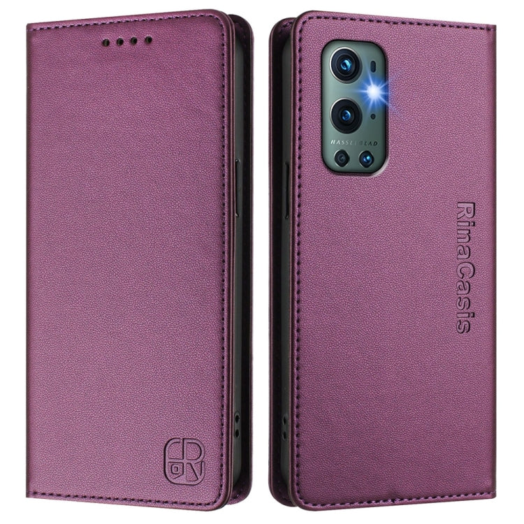Funda de Cuero con Doble Pliegue y Succión Magnética Rfid para OnePlus 9 Pro Rc01 (Violeta)