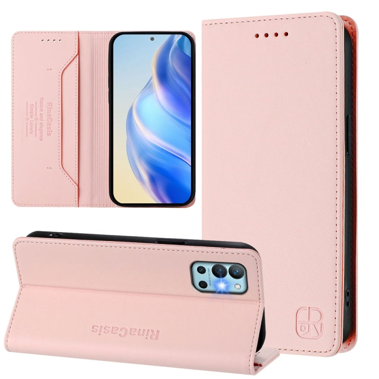 Funda de Cuero con Doble Pliegue y Succión Magnética para OnePlus 9R y 8T Rc01 (Rosa)