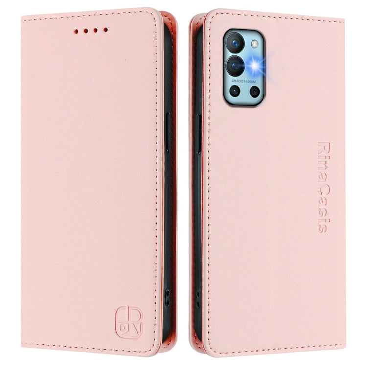 Funda de Cuero con Doble Pliegue y Succión Magnética para OnePlus 9R y 8T Rc01 (Rosa)