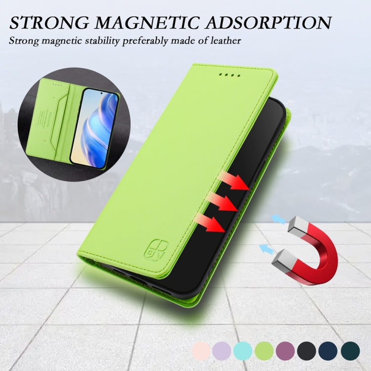 Funda de Cuero con Doble Pliegue y Succión Magnética RFID para OnePlus 10 Pro Rc01 (Verde Hierba)