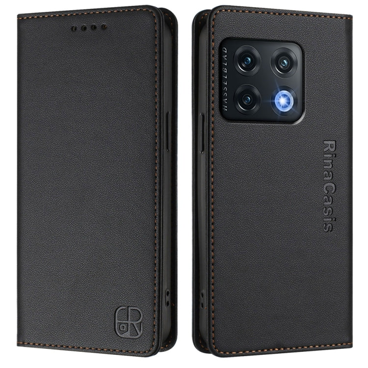 Funda de Cuero con Doble Pliegue y Succión Magnética Rfid para OnePlus 10 Pro Rc01 (Negra)