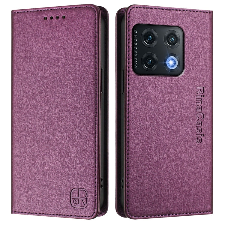 Funda de Cuero para OnePlus 10 Pro Rc01 con Doble Pliegue y Succión Magnética (Violeta)