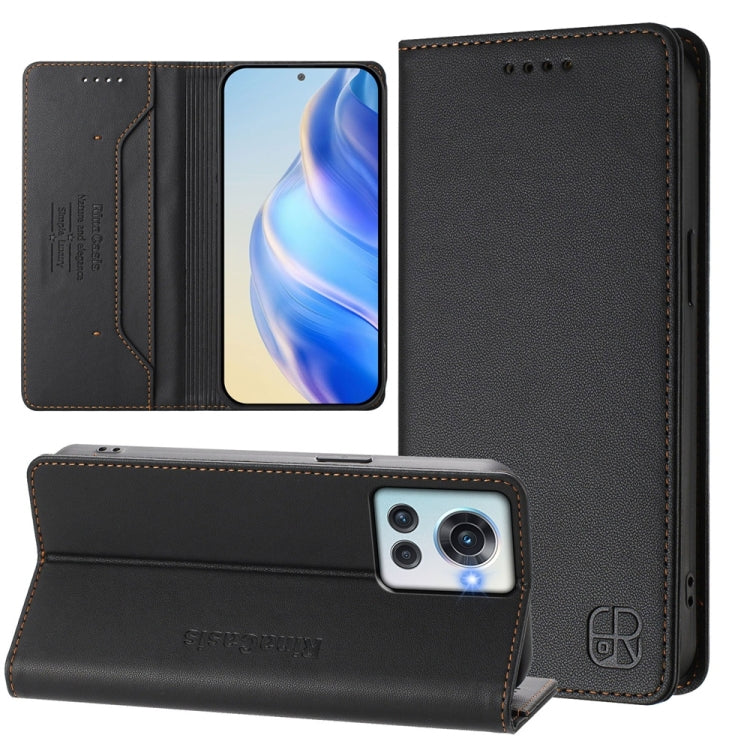 Funda de Cuero Rfid con Succión Magnética y Doble Pliegue para OnePlus 10R y Ace Rc01 (Negra)
