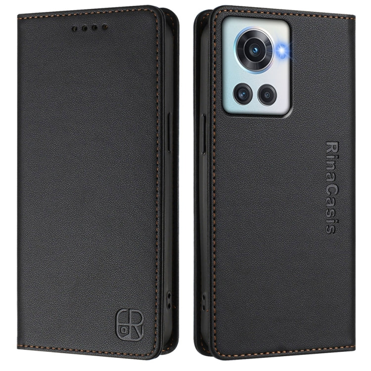 Funda de Cuero Rfid con Succión Magnética y Doble Pliegue para OnePlus 10R y Ace Rc01 (Negra)