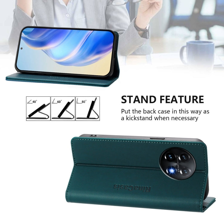 Funda de Cuero con Doble Pliegue y Succión Magnética RFID para OnePlus 11 Rc01 (Verde Oscuro)