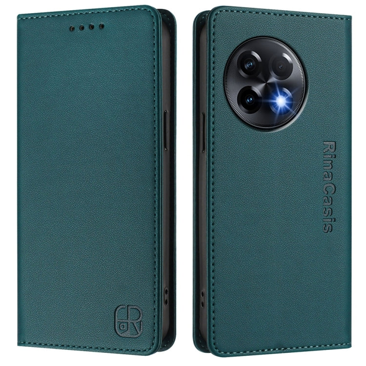 Funda de Cuero para OnePlus 11R Rc01 con Doble Pliegue y Succión Magnética Rfid (Verde Oscuro)