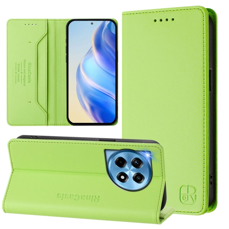 Funda de Cuero para OnePlus 12R Rc01 con Doble Pliegue y Succión Magnética Rfid (Verde Hierba)