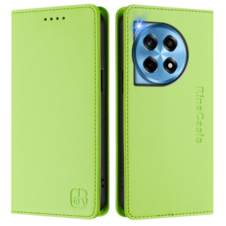 Funda de Cuero para OnePlus 12R Rc01 con Doble Pliegue y Succión Magnética Rfid (Verde Hierba)