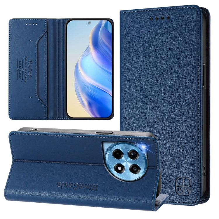 Funda de Cuero con Doble Pliegue y Succión Magnética RFID para OnePlus 12R Rc01 (Azul Oscuro)