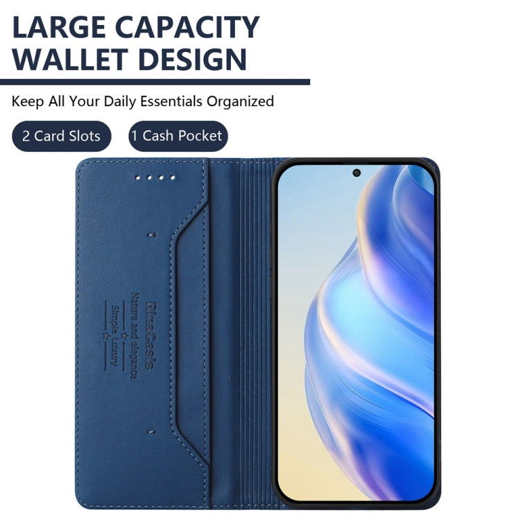Funda de Cuero con Doble Pliegue y Succión Magnética RFID para OnePlus 12R Rc01 (Azul Oscuro)