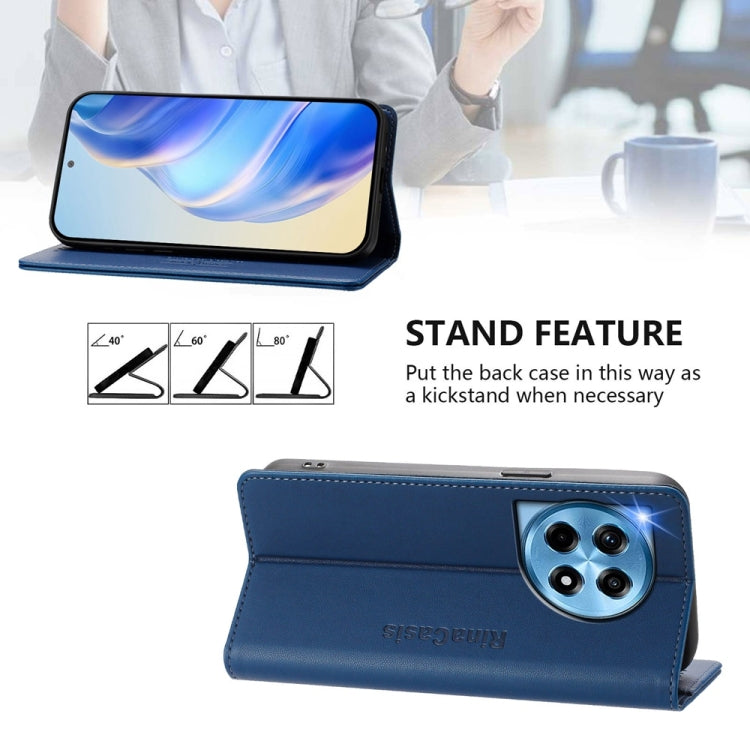 Funda de Cuero con Doble Pliegue y Succión Magnética RFID para OnePlus 12R Rc01 (Azul Oscuro)
