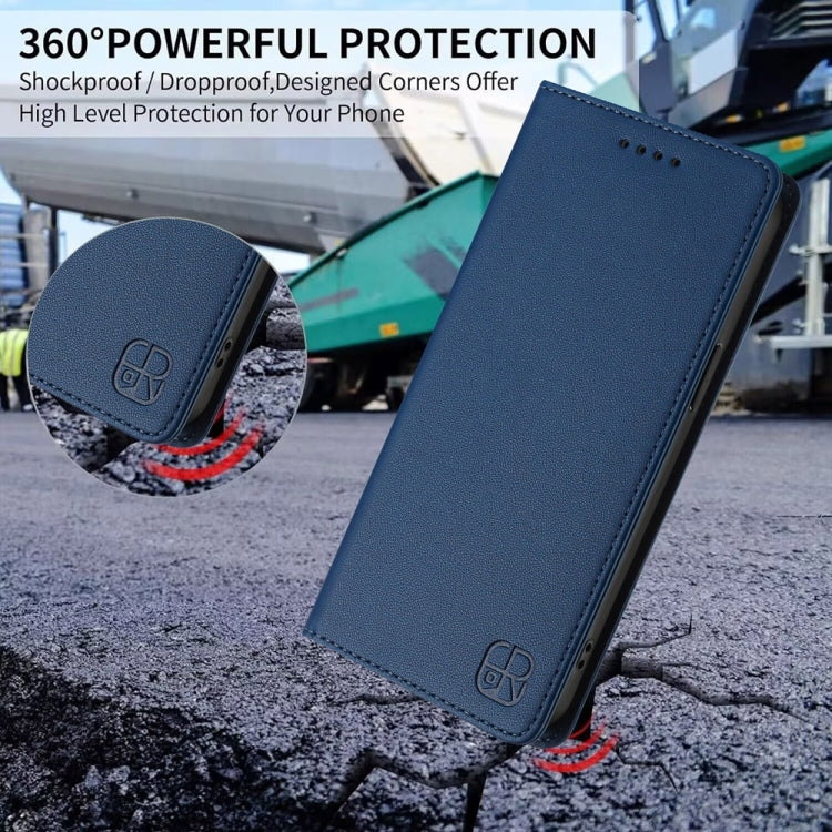 Funda de Cuero con Doble Pliegue y Succión Magnética RFID para OnePlus 12R Rc01 (Azul Oscuro)