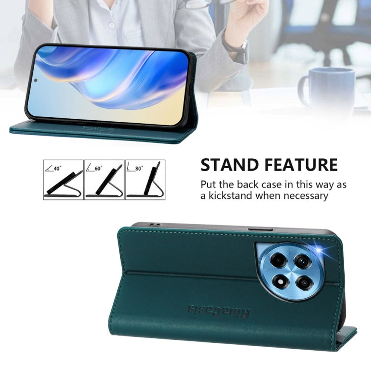 Funda de Cuero para OnePlus 12R Rc01 con Doble Pliegue y Succión Magnética Rfid (Verde Oscuro)