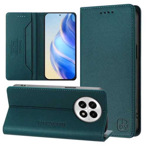 Funda de Cuero para OnePlus 13 Rc01 con Doble Pliegue y Succión Magnética Rfid (Verde Oscuro)