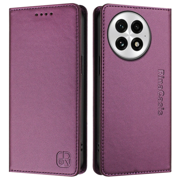 Funda de Cuero con Doble Pliegue y Succión Magnética Rfid para OnePlus 13 Rc01 (Violeta)