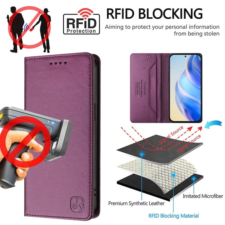 Funda de Cuero con Doble Pliegue y Succión Magnética Rfid para OnePlus 13 Rc01 (Violeta)