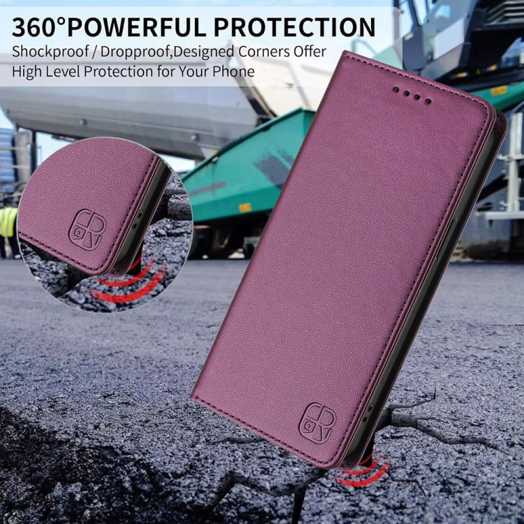 Funda de Cuero con Doble Pliegue y Succión Magnética Rfid para OnePlus 13 Rc01 (Violeta)