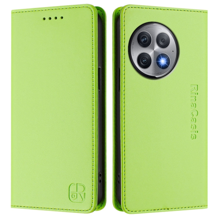 Funda de Cuero con Doble Pliegue y Succión Magnética RFID para OnePlus Ace 2 Pro Rc01 (Verde Hierba)
