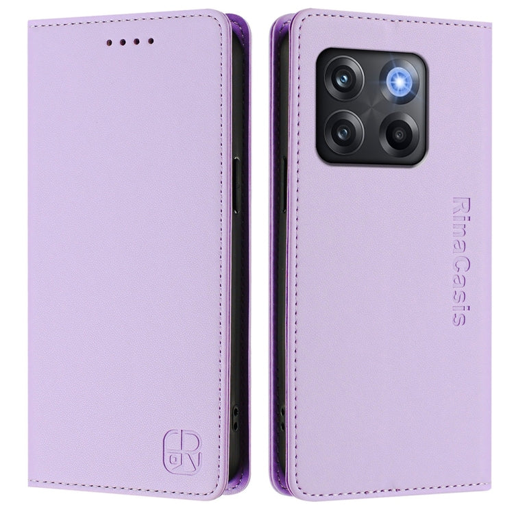 Funda de Cuero con Doble Pliegue y Succión Magnética para OnePlus Ace Pro y 10T Global Rc01 (Morado Claro)