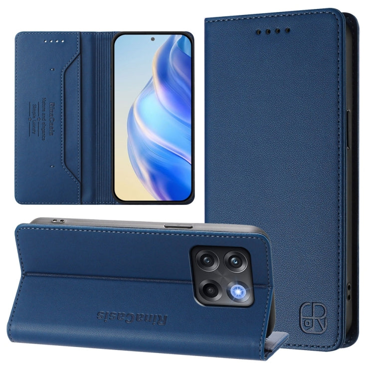 Funda de Cuero con Doble Pliegue y Succión Magnética para OnePlus Ace Pro y OnePlus 10T Global Rc01 (Azul Oscuro)