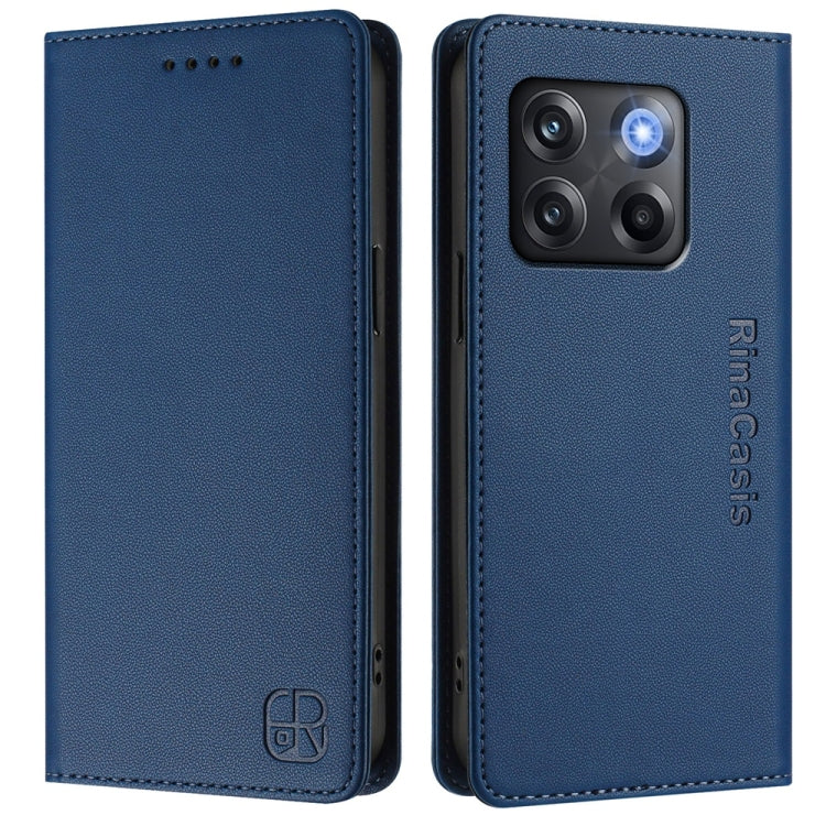 Funda de Cuero con Doble Pliegue y Succión Magnética para OnePlus Ace Pro y OnePlus 10T Global Rc01 (Azul Oscuro)