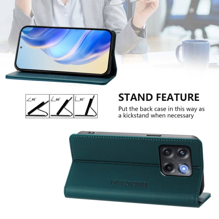 Funda de Cuero con Doble Pliegue y Succión Magnética para OnePlus Ace Pro y OnePlus 10T Global Rc01 (Verde Oscuro)