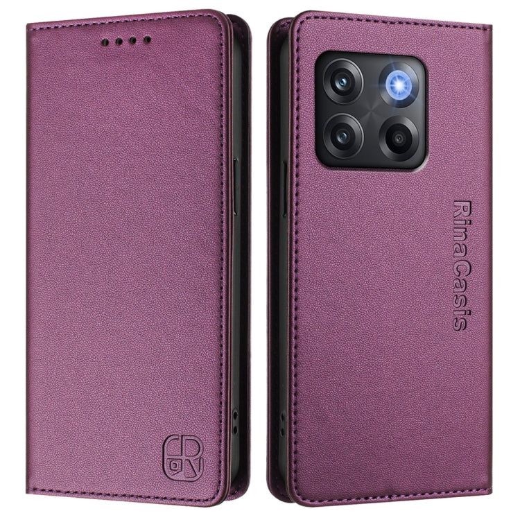 Funda de Cuero con Doble Pliegue y Succión Magnética para OnePlus Ace Pro y 10T Global Rc01 (Violeta)