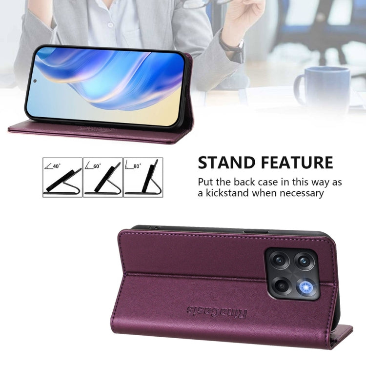 Funda de Cuero con Doble Pliegue y Succión Magnética para OnePlus Ace Pro y 10T Global Rc01 (Violeta)