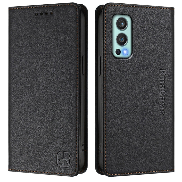 Funda de Cuero con Doble Pliegue y Succión Magnética para OnePlus Nord 2 5G Rc01 (Negra)