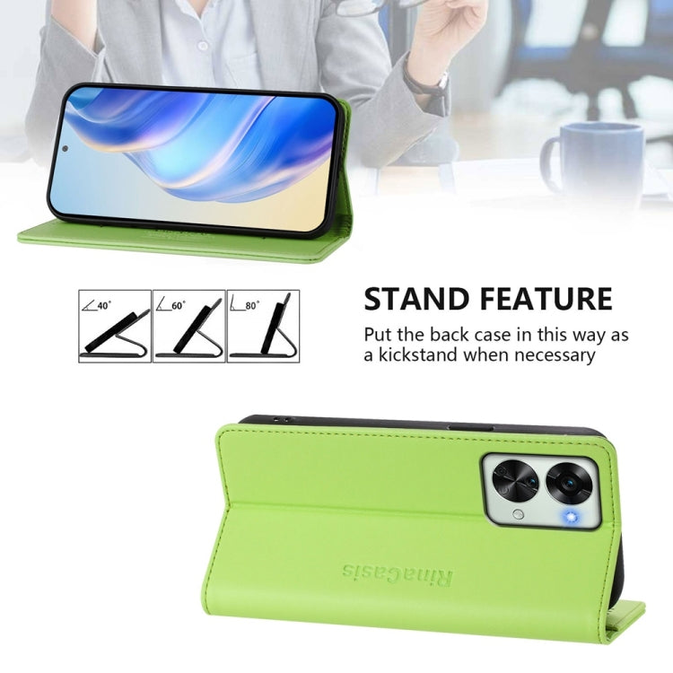 Funda de Cuero con Doble Pliegue y Succión Magnética Rfid para OnePlus Nord 2T Rc01 (Verde Hierba)