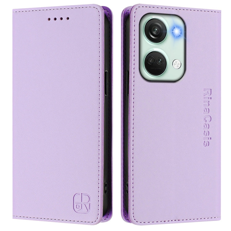 Funda de Cuero con Doble Pliegue y Succión Magnética para OnePlus Nord 3 OnePlus Ace 2V Rc01 (Morado Claro)