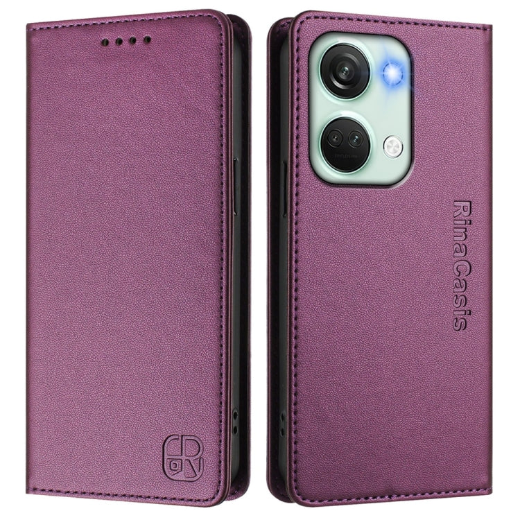 Funda de Cuero con Doble Pliegue y Succión Magnética para OnePlus Nord 3 y Ace 2V Rc01 (Violeta)