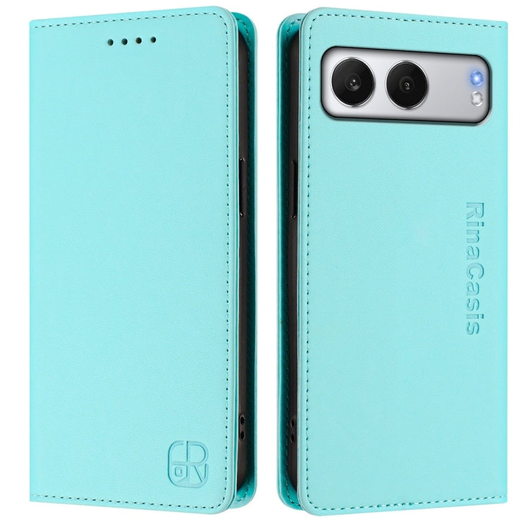 Funda de Cuero con Doble Pliegue y Succión Magnética Rfid para OnePlus Nord 4 Rc01 (Verde Menta)